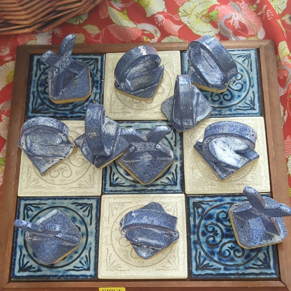 Blue and Cream Ceramic Tile Art